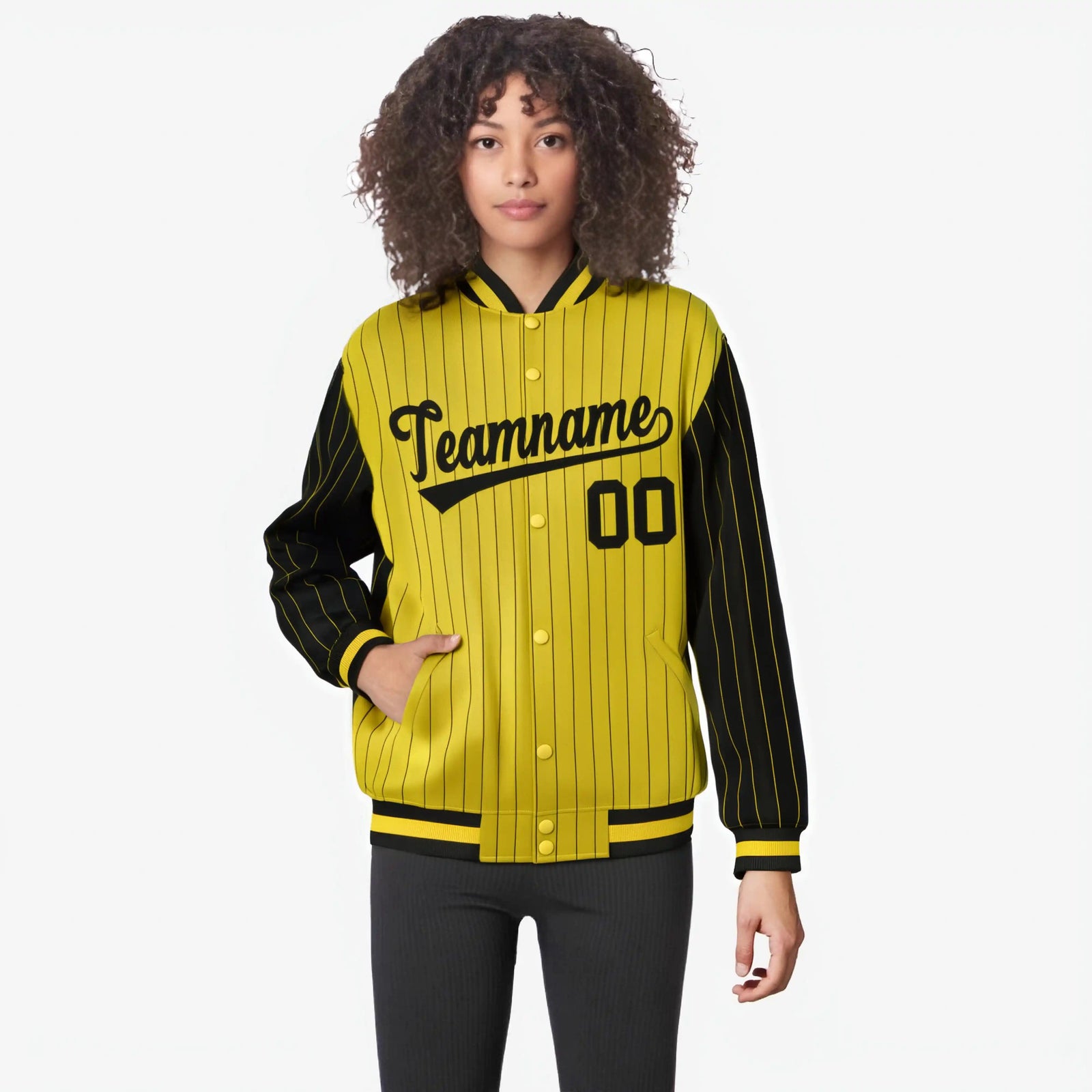 Custom Gold Black-Gold Personalized Stripe Fashion Letterman Bomber Varsity Jacket