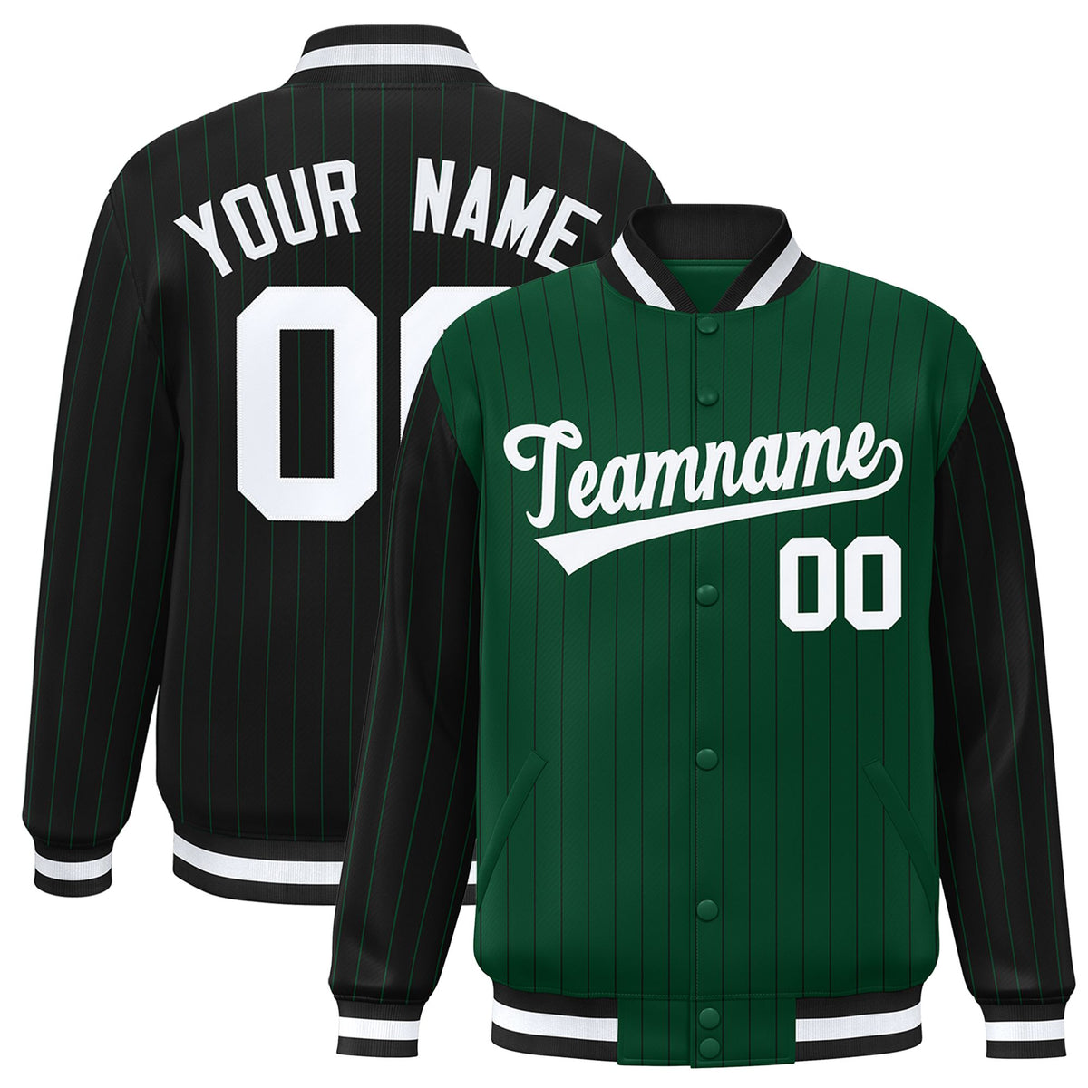 Custom Green Black-Green Personalized Stripe Fashion Letterman Bomber Varsity Jacket