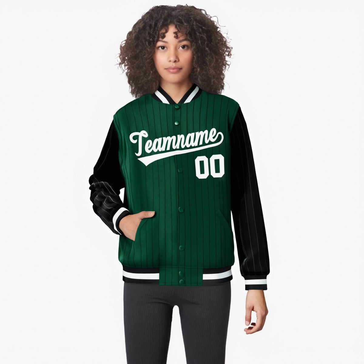 Custom Green Black-Green Personalized Stripe Fashion Letterman Bomber Varsity Jacket