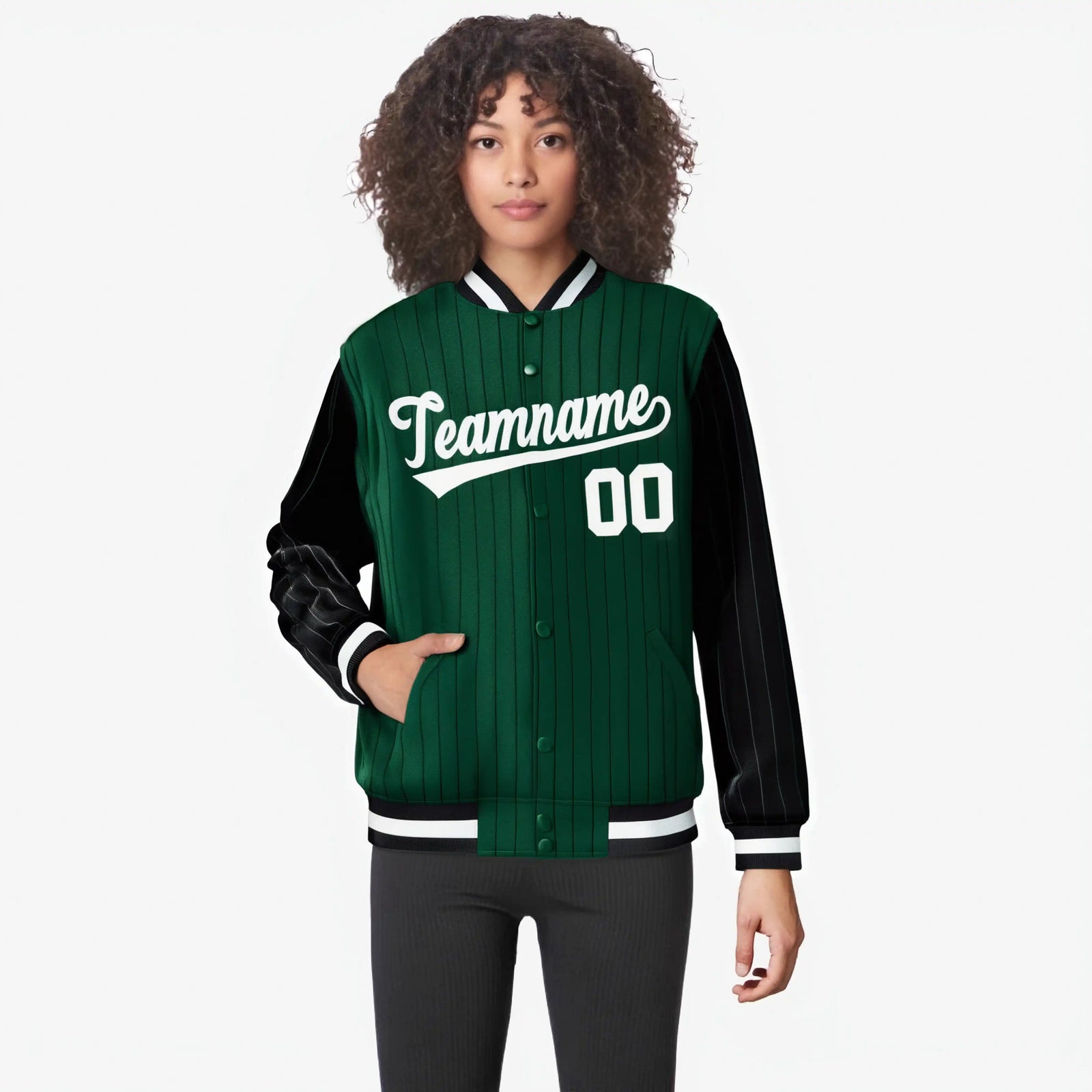 Custom Green Black-Green Personalized Stripe Fashion Letterman Bomber Varsity Jacket