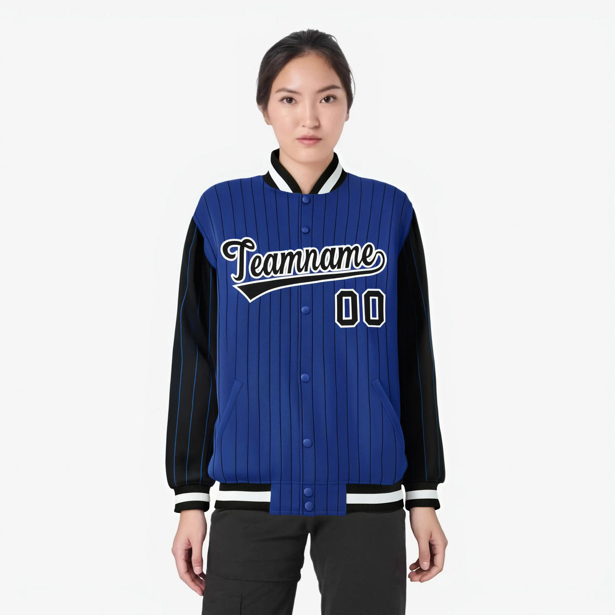 Custom Royal Blue Black-Royal Blue Personalized Stripe Fashion Letterman Bomber Varsity Jacket