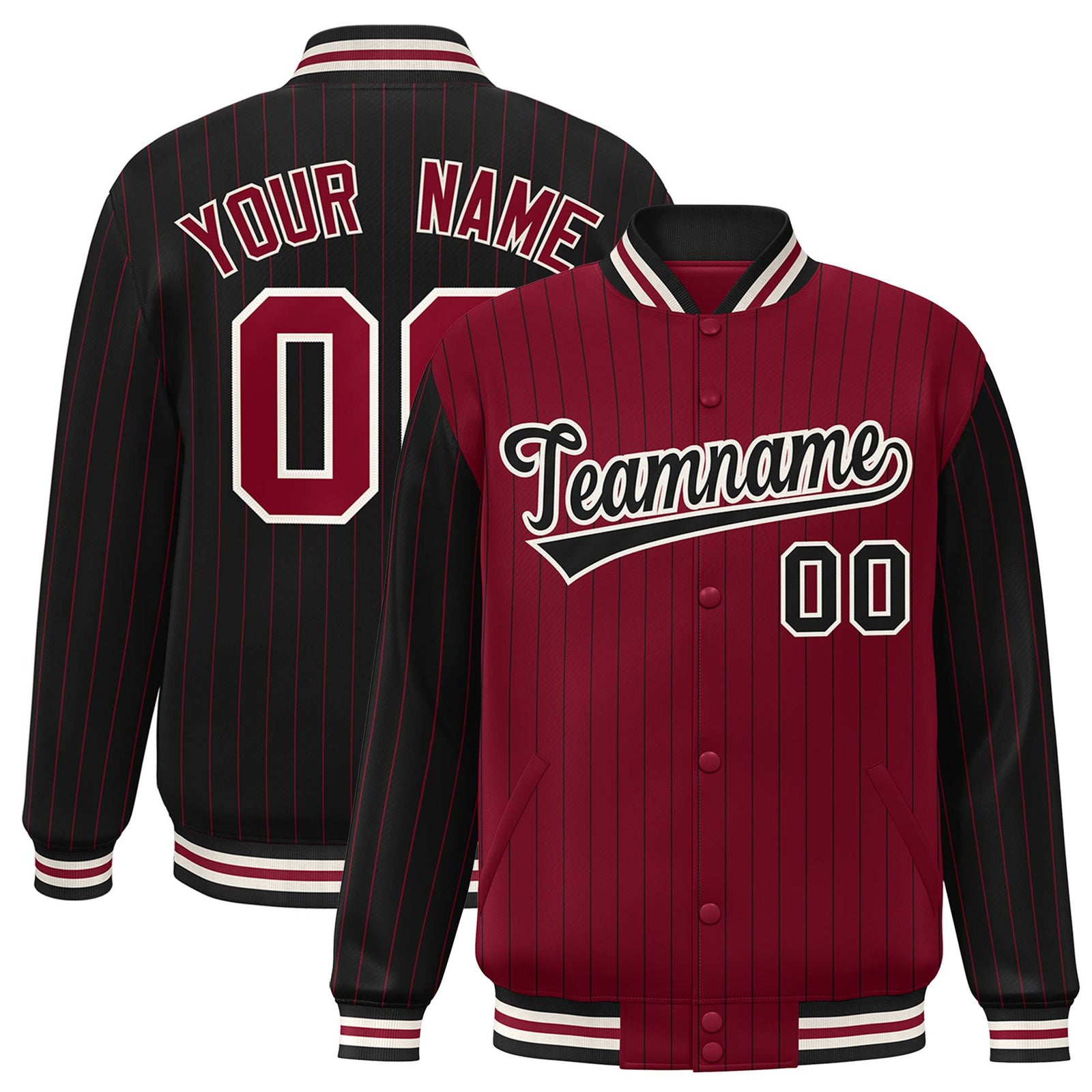 Custom Crimson Black-Crimson Personalized Stripe Fashion Letterman Bomber Varsity Jacket