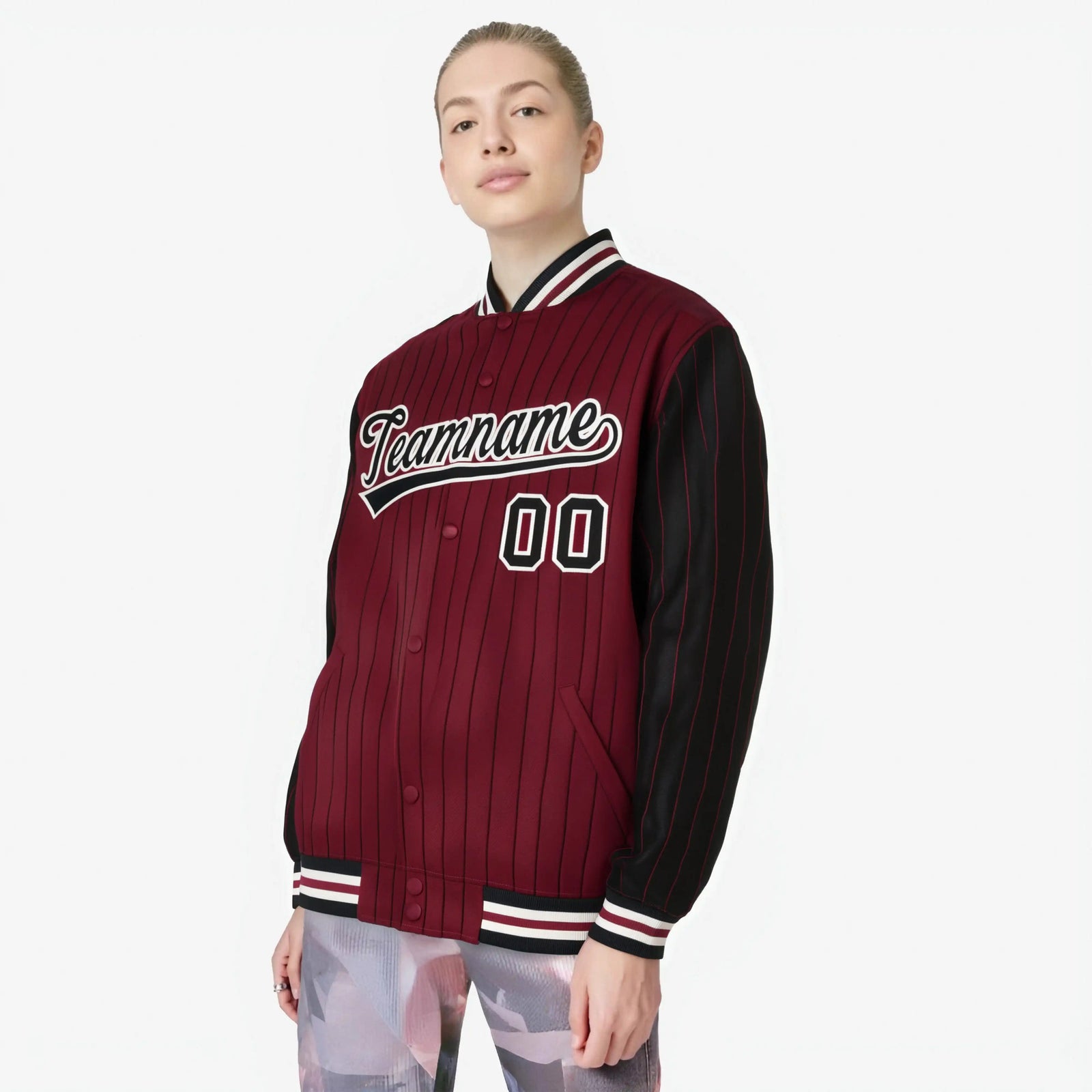 Custom Crimson Black-Crimson Personalized Stripe Fashion Letterman Bomber Varsity Jacket