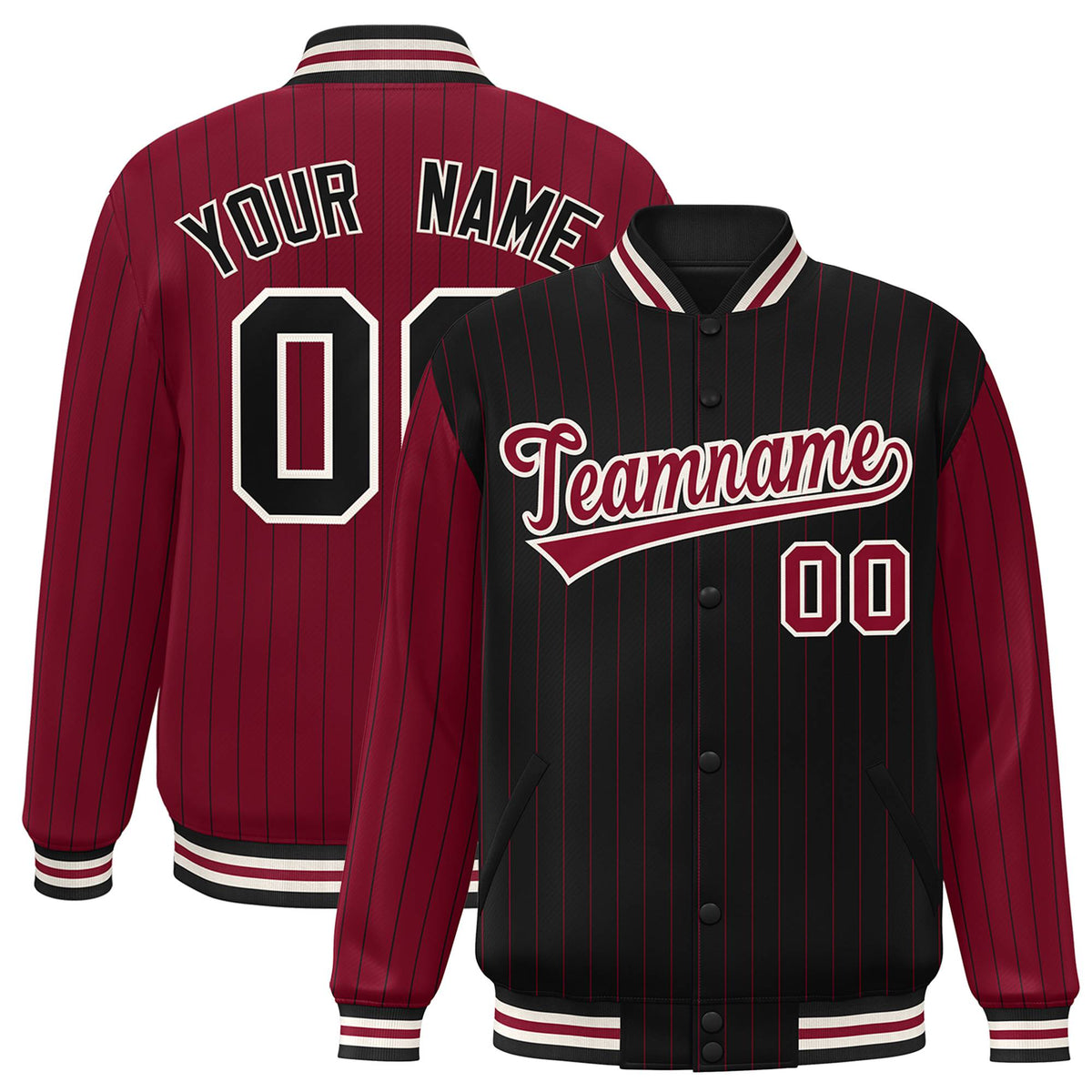 Custom Black Crimson-Black Personalized Stripe Fashion Letterman Bomber Varsity Jacket