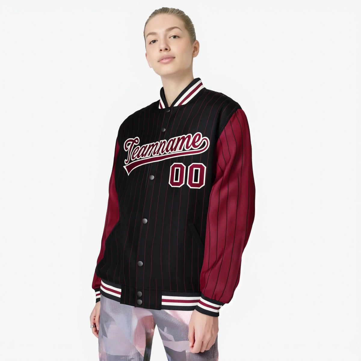 Custom Black Crimson-Black Personalized Stripe Fashion Letterman Bomber Varsity Jacket