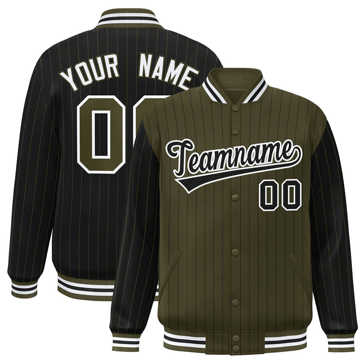 Custom Olive Black-Olive Personalized Stripe Fashion Letterman Bomber Varsity Jacket