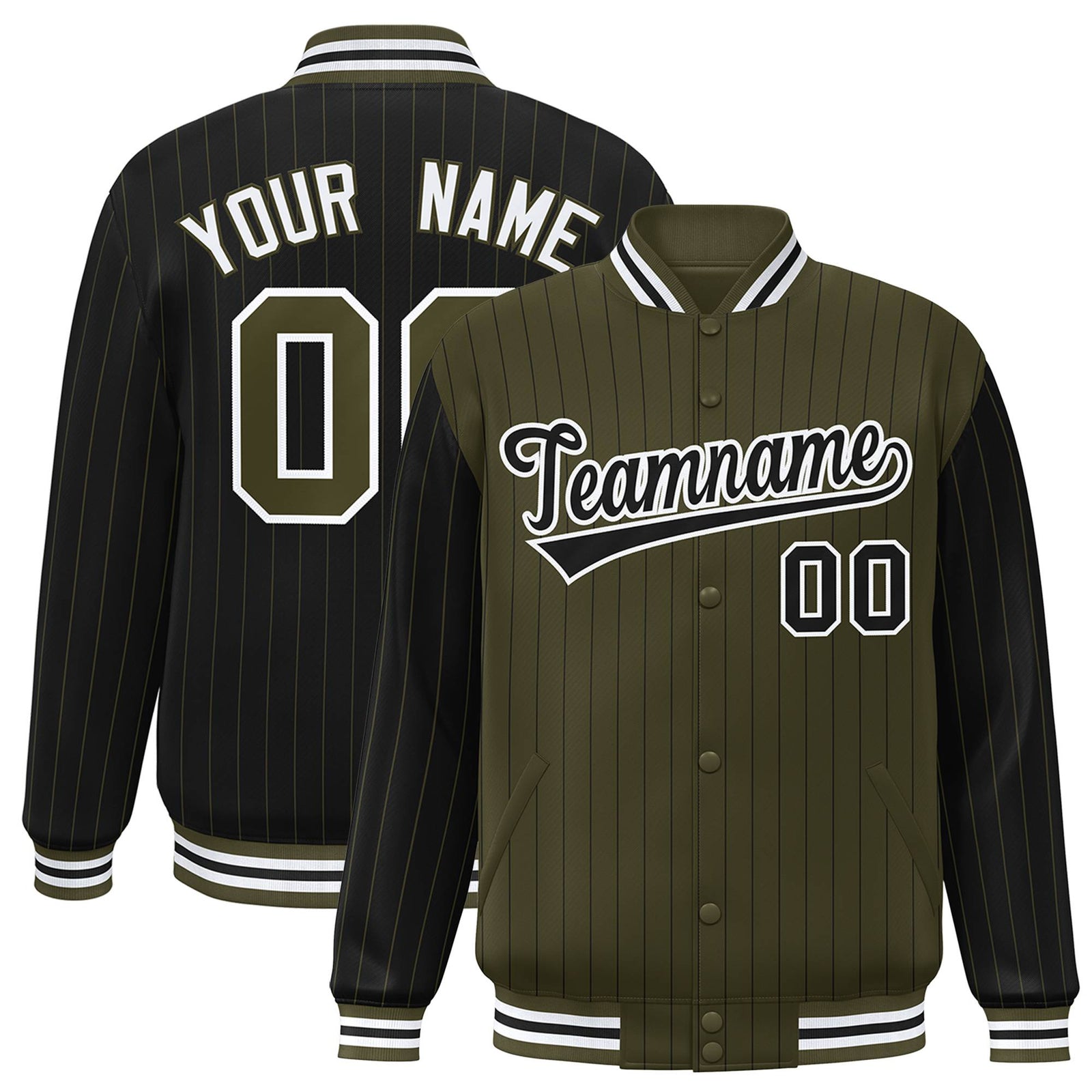 Custom Olive Black-Olive Personalized Stripe Fashion Letterman Bomber Varsity Jacket