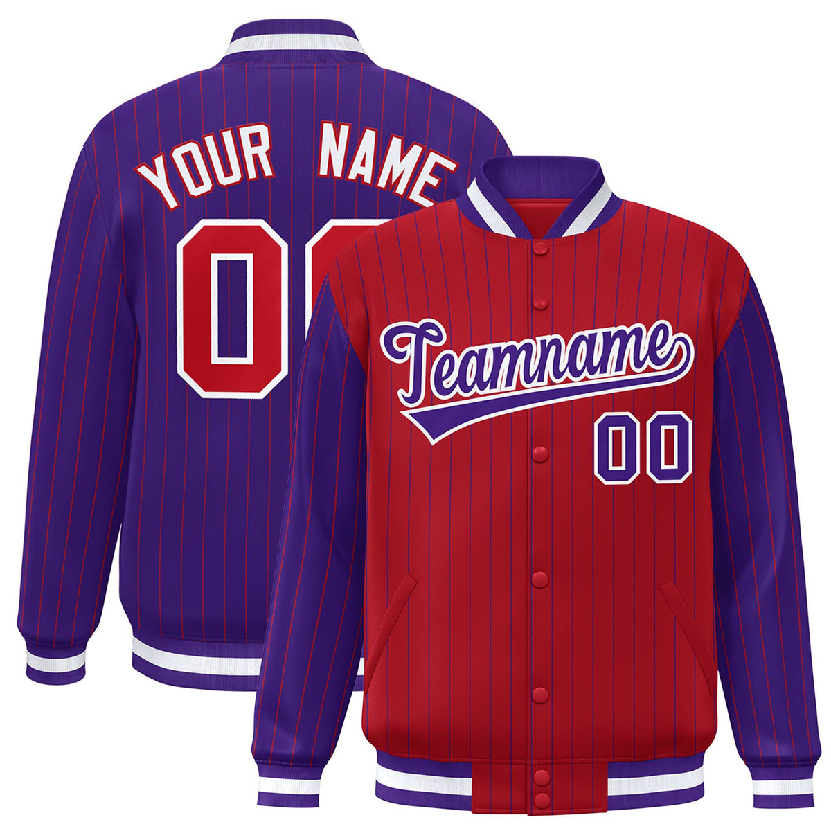 Custom Red Purple-Red Personalized Stripe Fashion Letterman Bomber Varsity Jacket