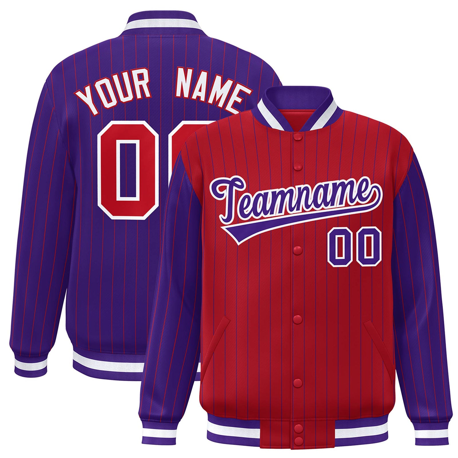 Custom Red Purple-Red Personalized Stripe Fashion Letterman Bomber Varsity Jacket