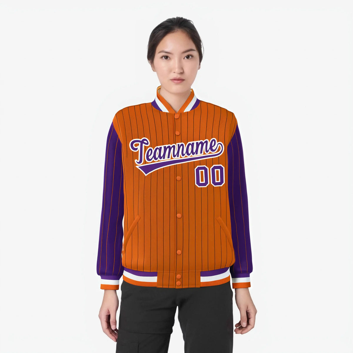 Custom Orange Purple-Orange Personalized Stripe Fashion Letterman Bomber Varsity Jacket