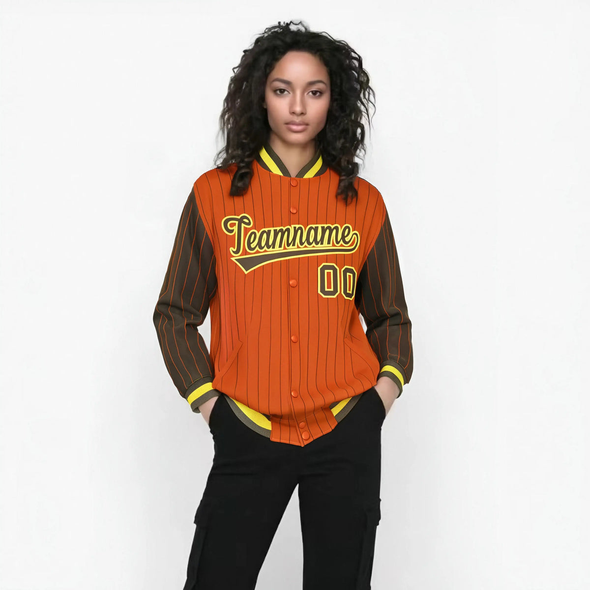 Custom Orange Ligth Brown-Orange Personalized Stripe Fashion Letterman Bomber Varsity Jacket