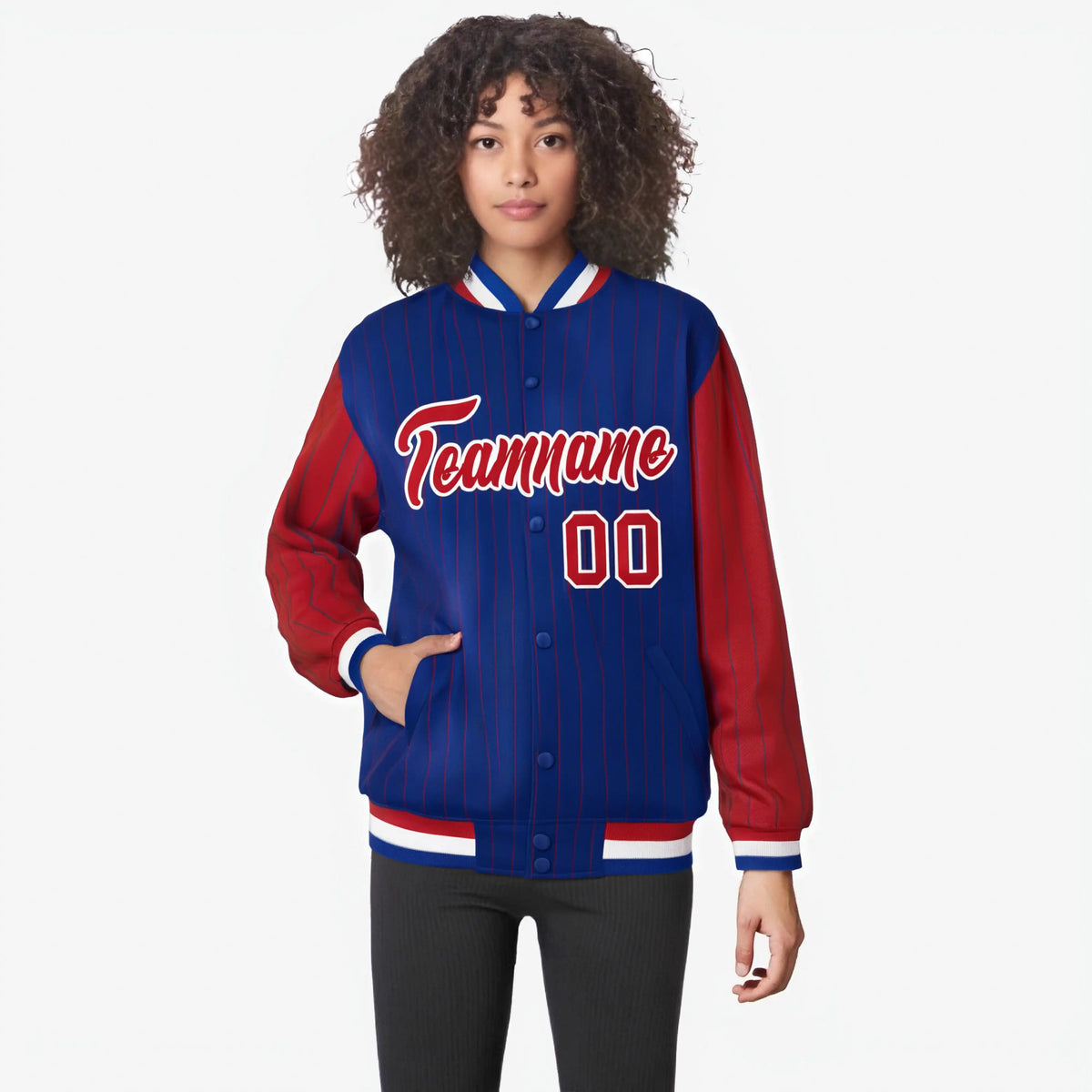 Custom Royal Blue Red-Royal Blue Personalized Stripe Fashion Letterman Bomber Varsity Jacket