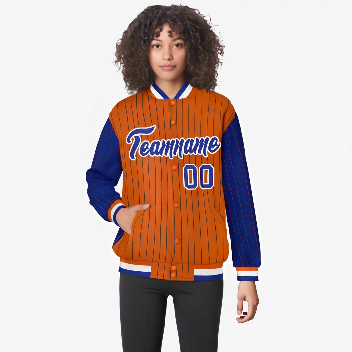 Custom Orange Royal Blue-Orange Personalized Stripe Fashion Letterman Bomber Varsity Jacket