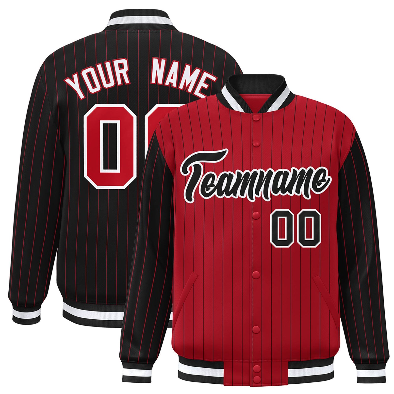 Custom Red Black-Red Personalized Stripe Fashion Letterman Bomber Varsity Jacket