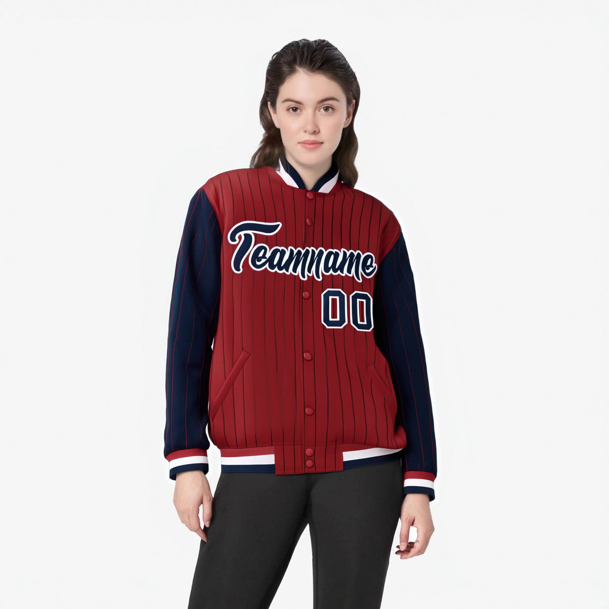 Custom Red Black-Red Personalized Stripe Fashion Letterman Bomber Varsity Jacket