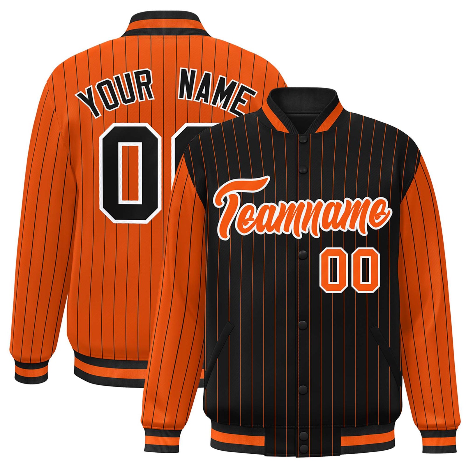 Custom Black Orange-Black Personalized Stripe Fashion Letterman Bomber Varsity Jacket