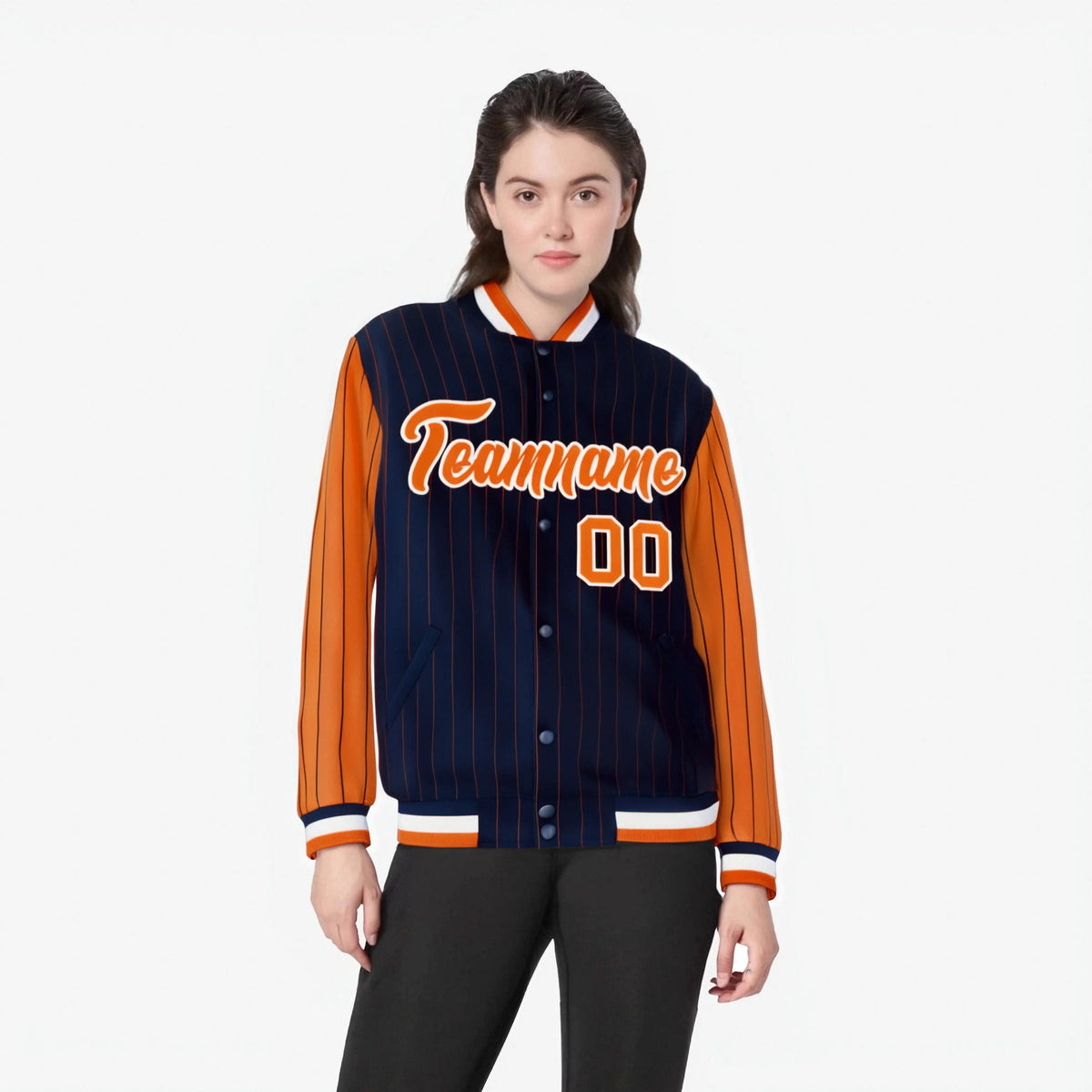 Custom Black Orange-Black Personalized Stripe Fashion Letterman Bomber Varsity Jacket