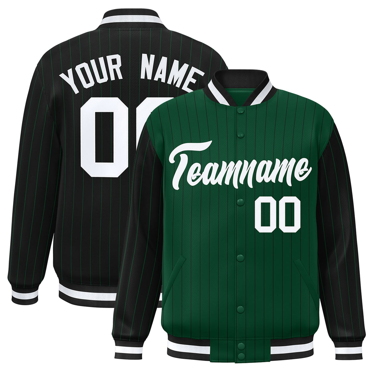 Custom Green Black-Green Personalized Stripe Fashion Letterman Bomber Varsity Jacket