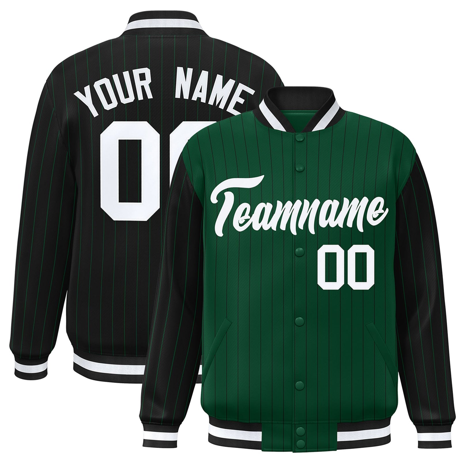 Custom Green Black-Green Personalized Stripe Fashion Letterman Bomber Varsity Jacket
