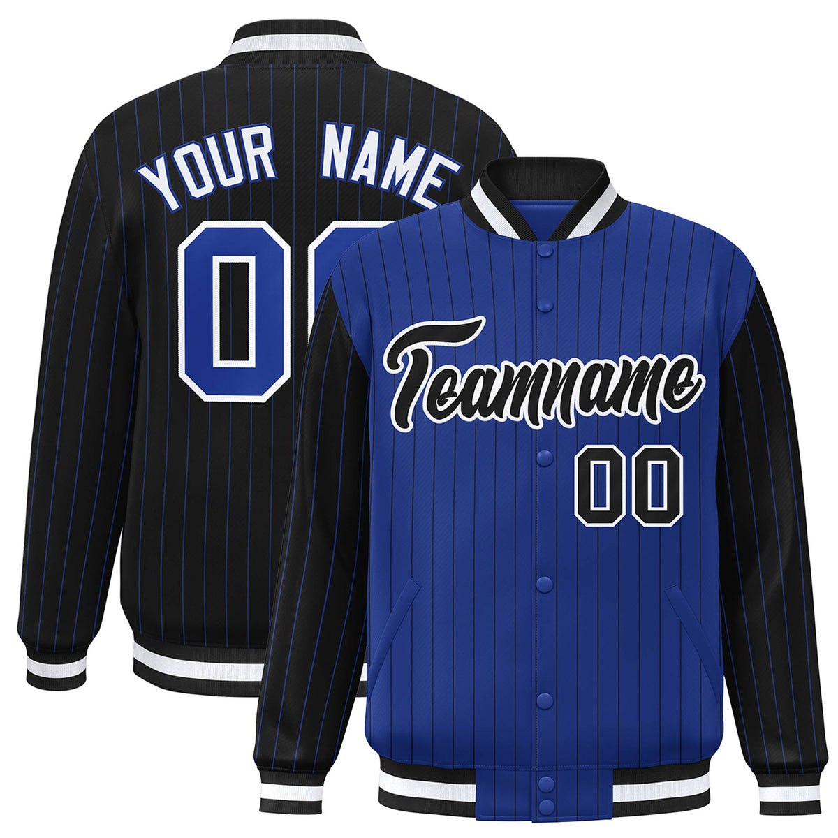 Custom Royal Blue Black-Royal Blue Personalized Stripe Fashion Letterman Bomber Varsity Jacket
