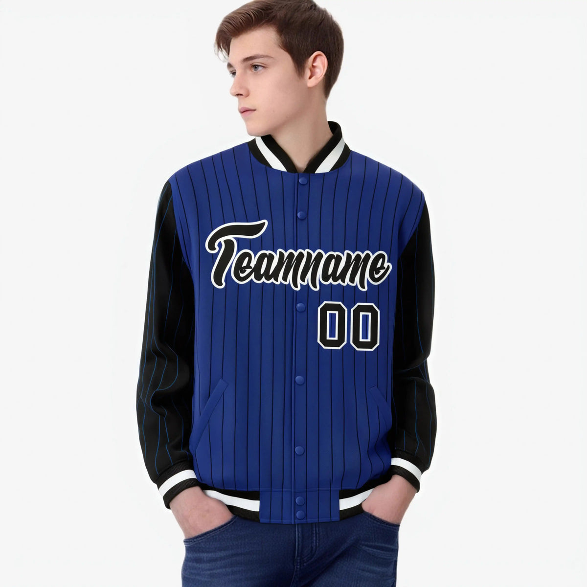 Custom Royal Blue Black-Royal Blue Personalized Stripe Fashion Letterman Bomber Varsity Jacket