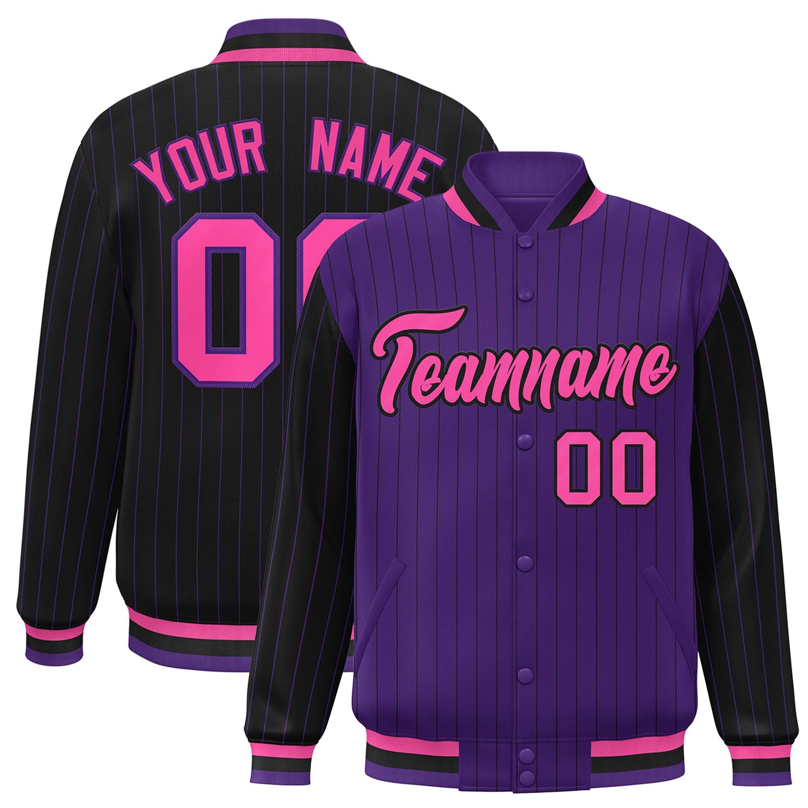 Custom Purple Black-Purple Personalized Stripe Fashion Letterman Bomber Varsity Jacket