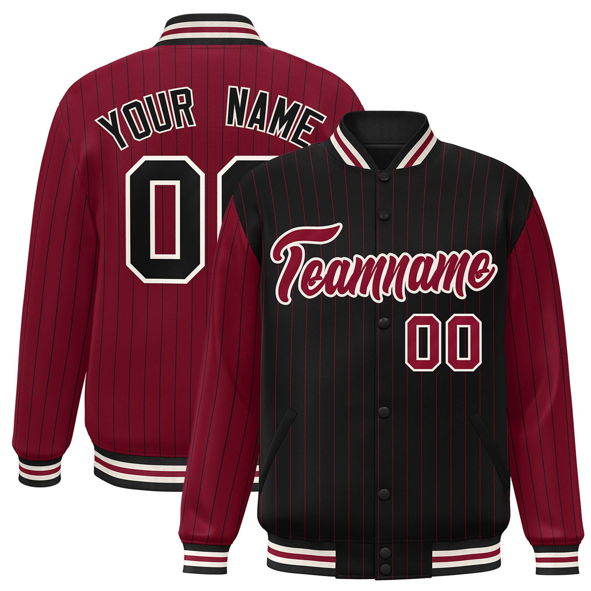 Custom Black Crimson-Black Personalized Stripe Fashion Letterman Bomber Varsity Jacket