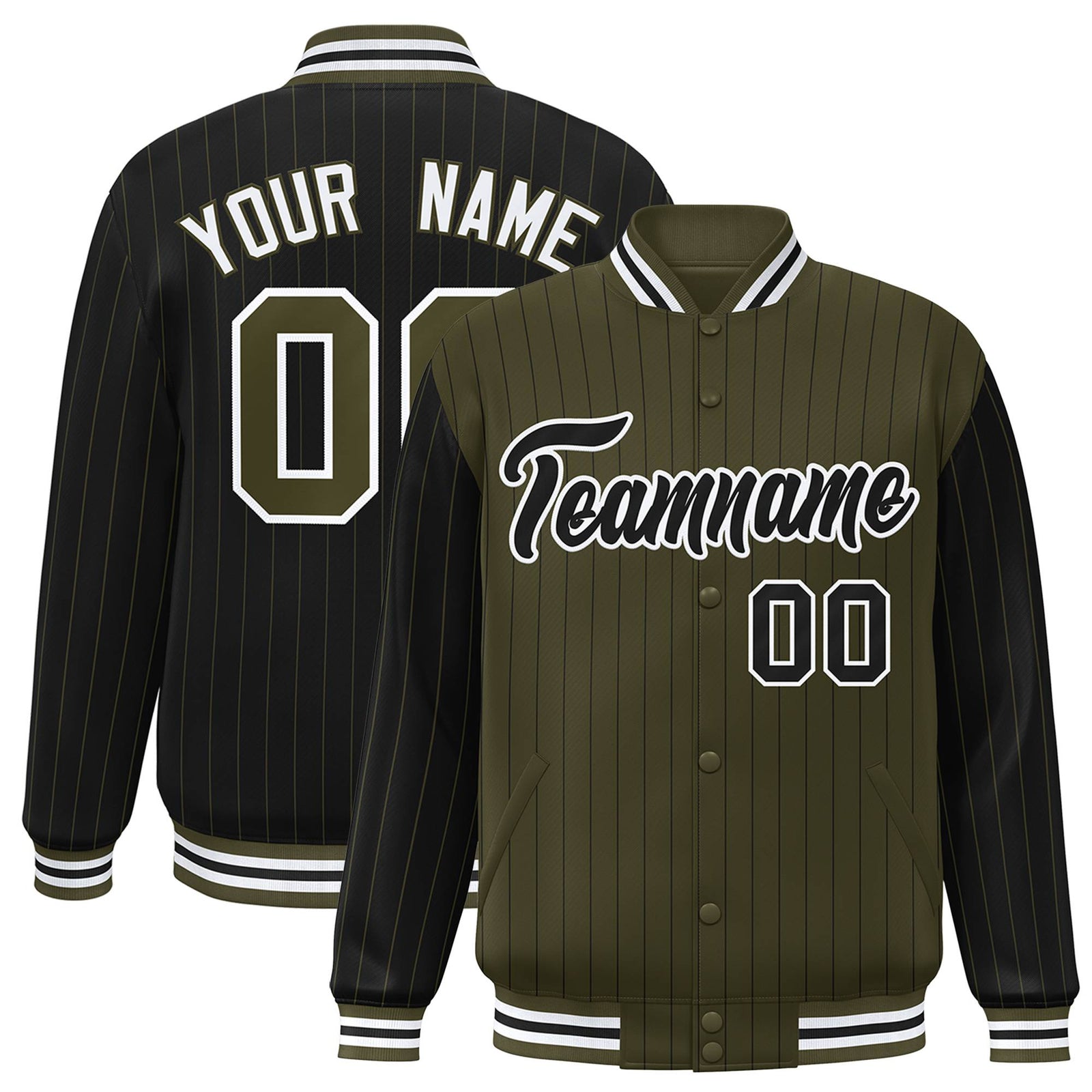 Custom Olive Black-Olive Personalized Stripe Fashion Letterman Bomber Varsity Jacket