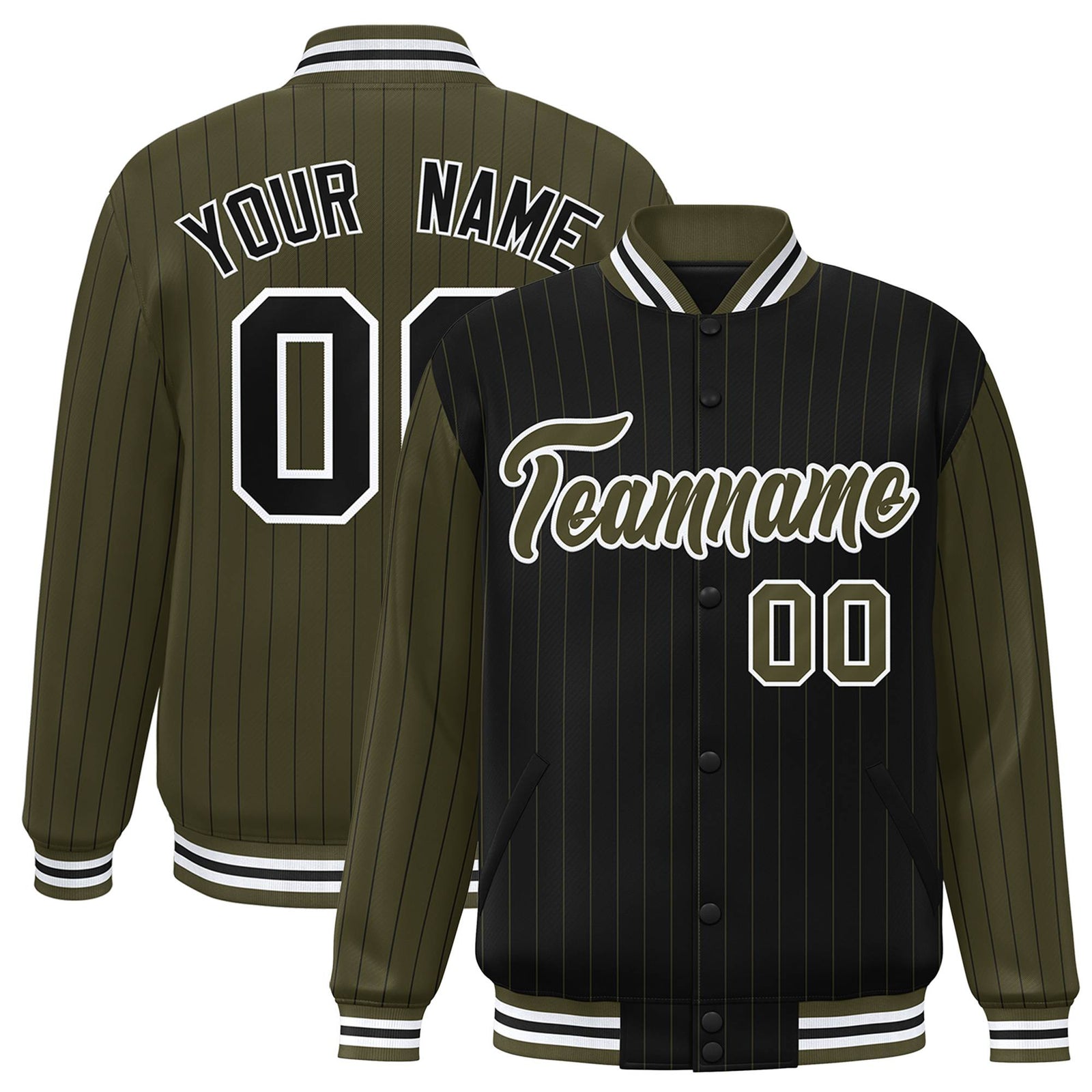 Custom Black Olive-Black Personalized Stripe Fashion Letterman Bomber Varsity Jacket