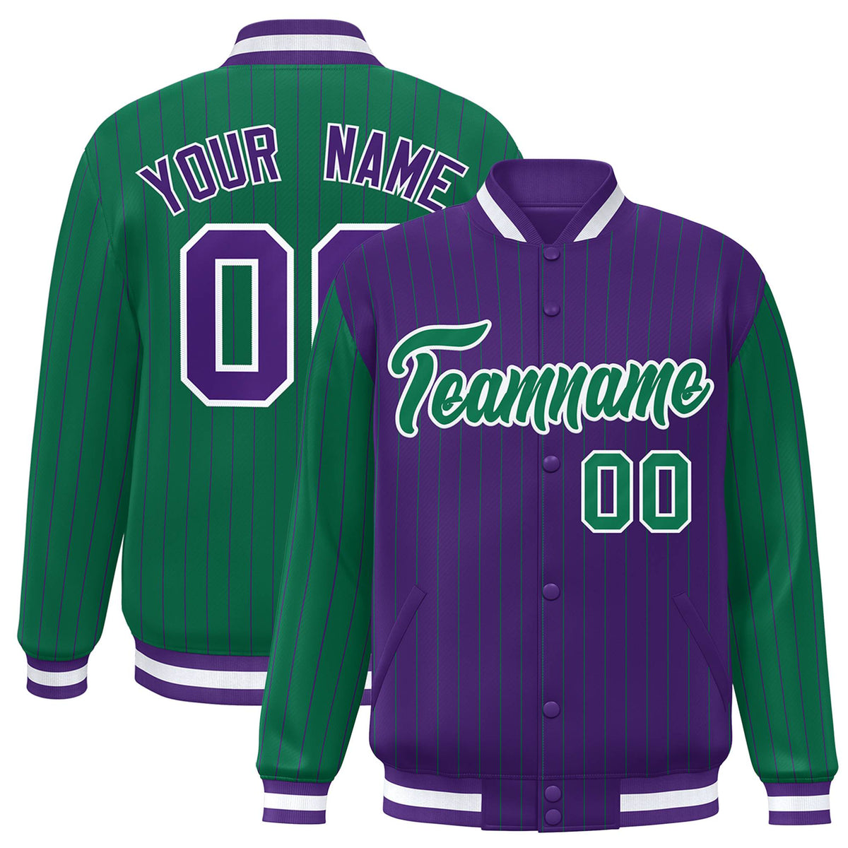 Custom Purple Green-Purple Personalized Stripe Fashion Letterman Bomber Varsity Jacket