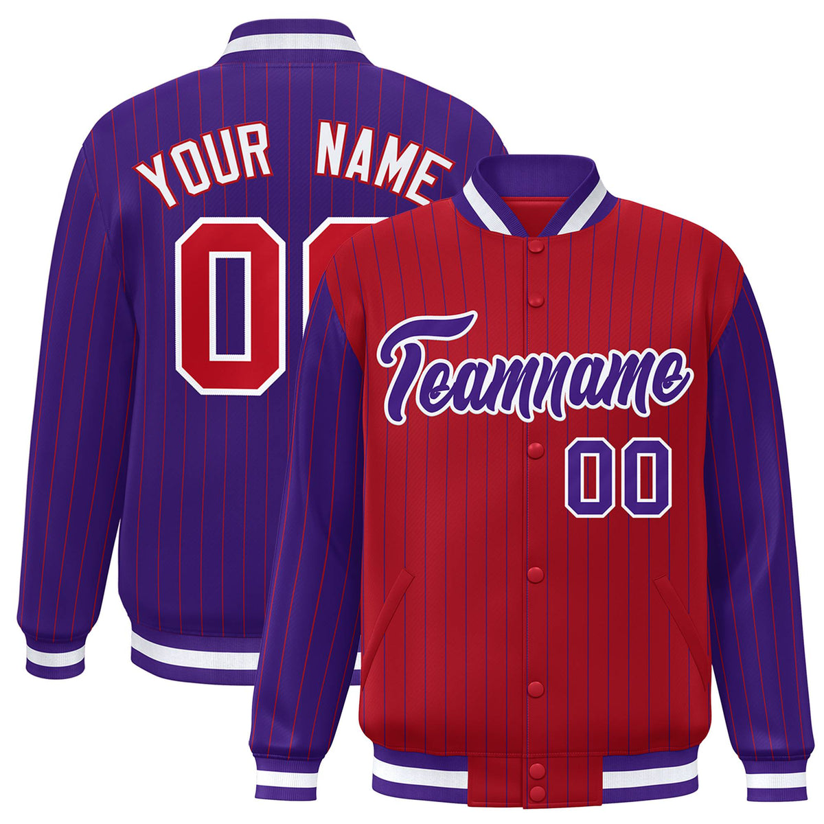 Custom Red Purple-Red Personalized Stripe Fashion Letterman Bomber Varsity Jacket