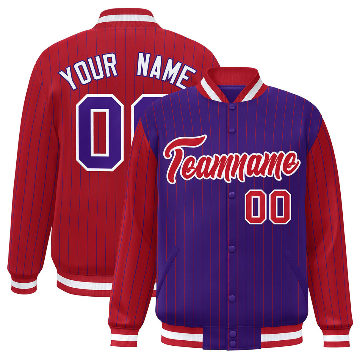 Custom Purple Red-Purple Personalized Stripe Fashion Letterman Bomber Varsity Jacket