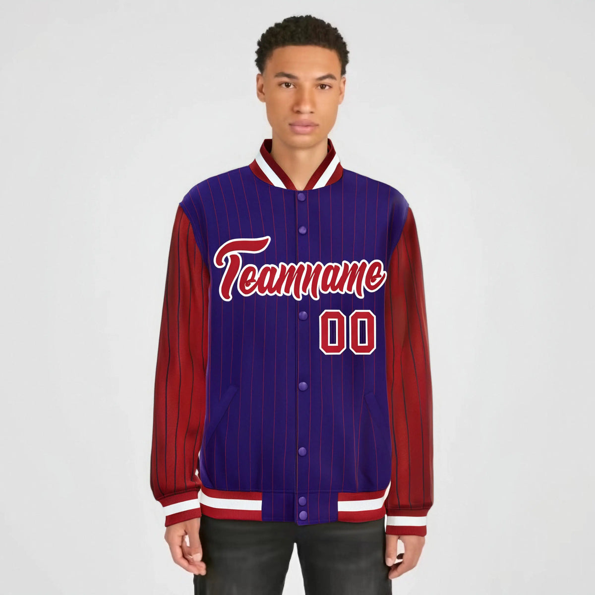 Custom Purple Red-Purple Personalized Stripe Fashion Letterman Bomber Varsity Jacket