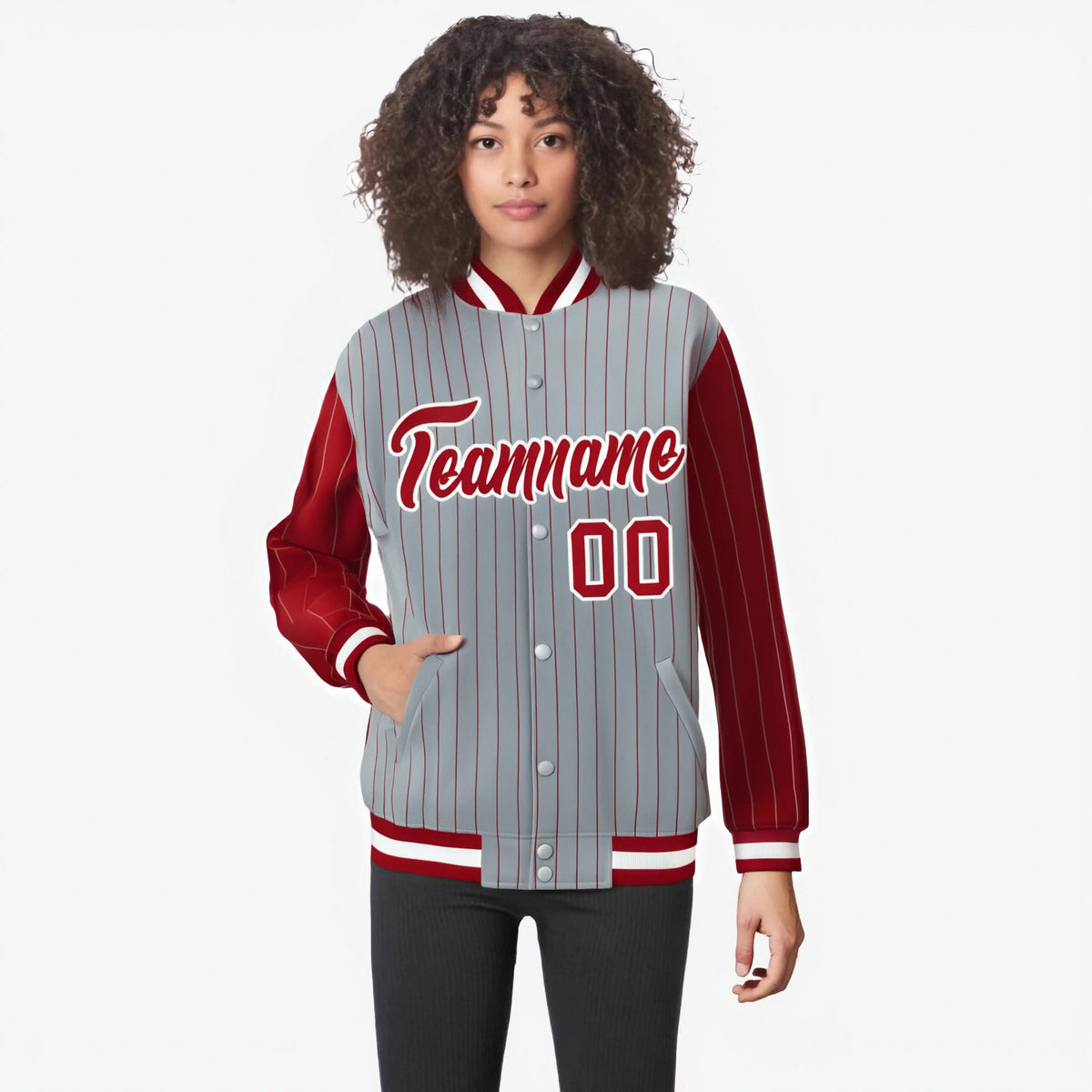 Custom Gray Red-Gray Personalized Stripe Fashion Letterman Bomber Varsity Jacket