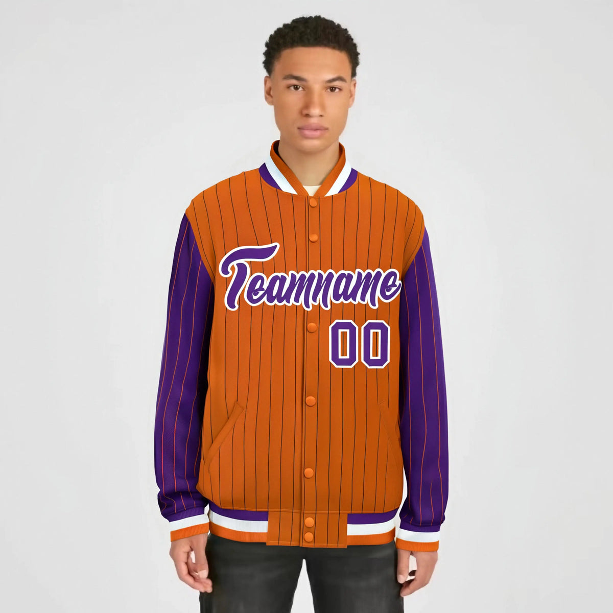 Custom Orange Purple-Orange Personalized Stripe Fashion Letterman Bomber Varsity Jacket