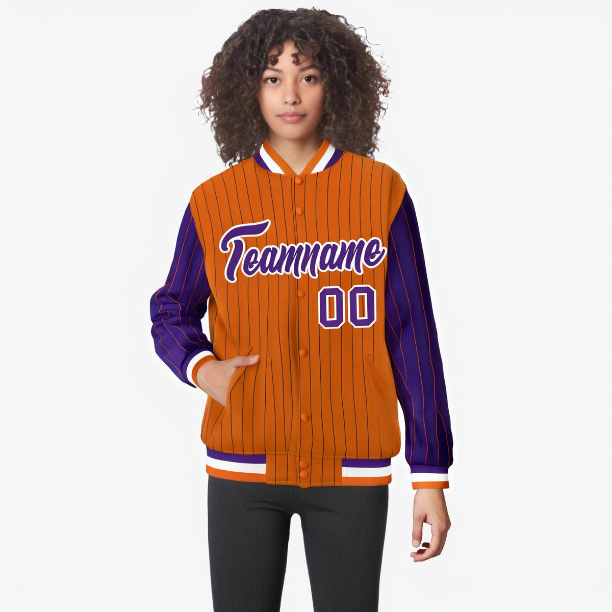 Custom Orange Purple-Orange Personalized Stripe Fashion Letterman Bomber Varsity Jacket