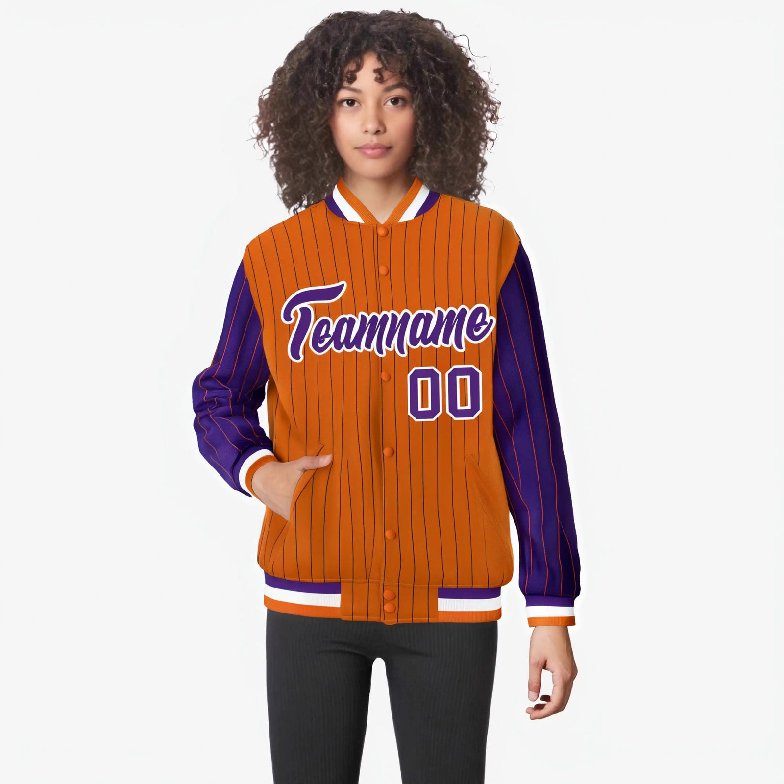 Custom Orange Purple-Orange Personalized Stripe Fashion Letterman Bomber Varsity Jacket