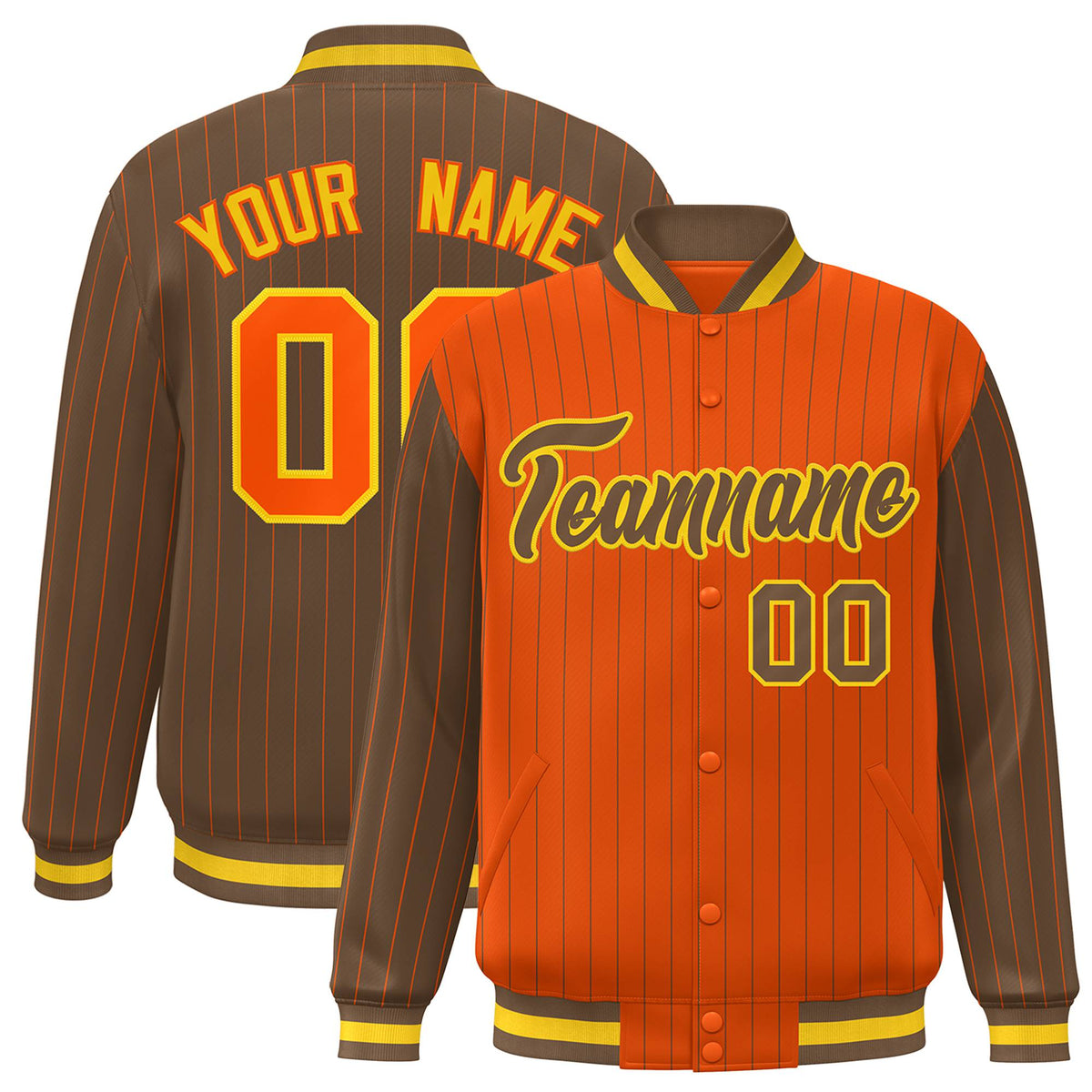 Custom Orange Ligth Brown-Orange Personalized Stripe Fashion Letterman Bomber Varsity Jacket