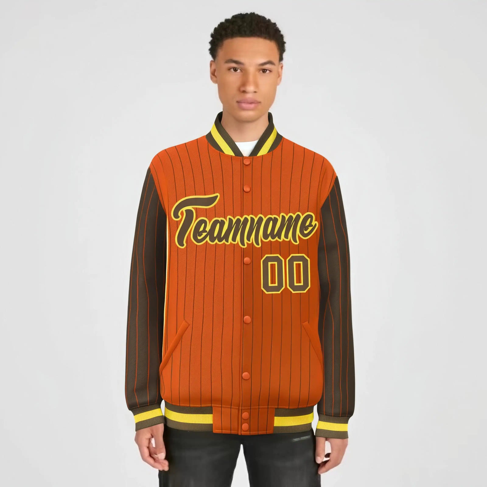 Custom Orange Ligth Brown-Orange Personalized Stripe Fashion Letterman Bomber Varsity Jacket
