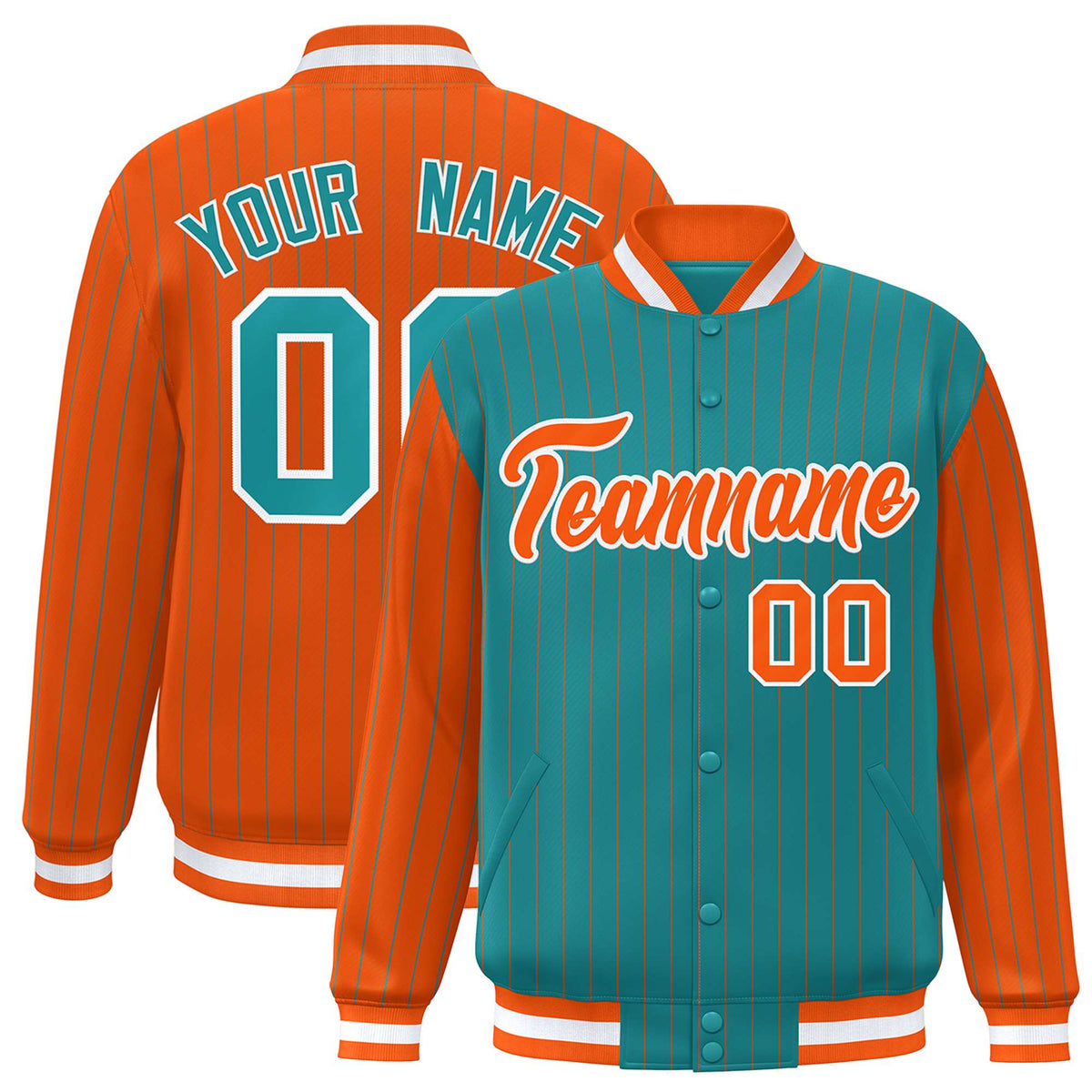 Custom Aqua Orange-Aqua Personalized Stripe Fashion Letterman Bomber Varsity Jacket
