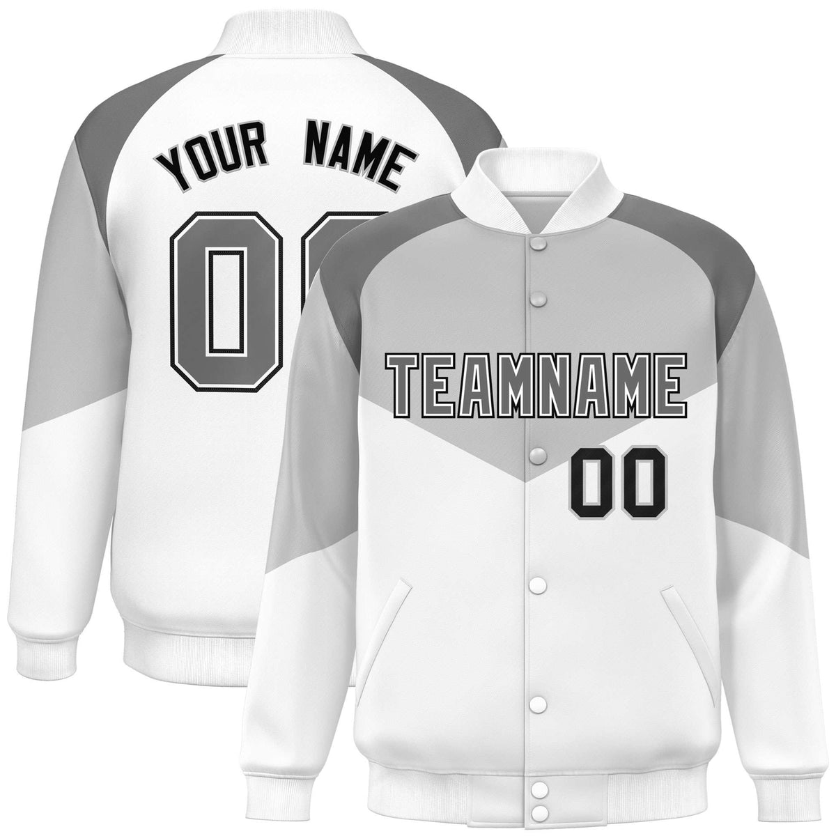 Custom Gray White-Dark Gray Varsity Full-Snap Color Block Letterman Jacket