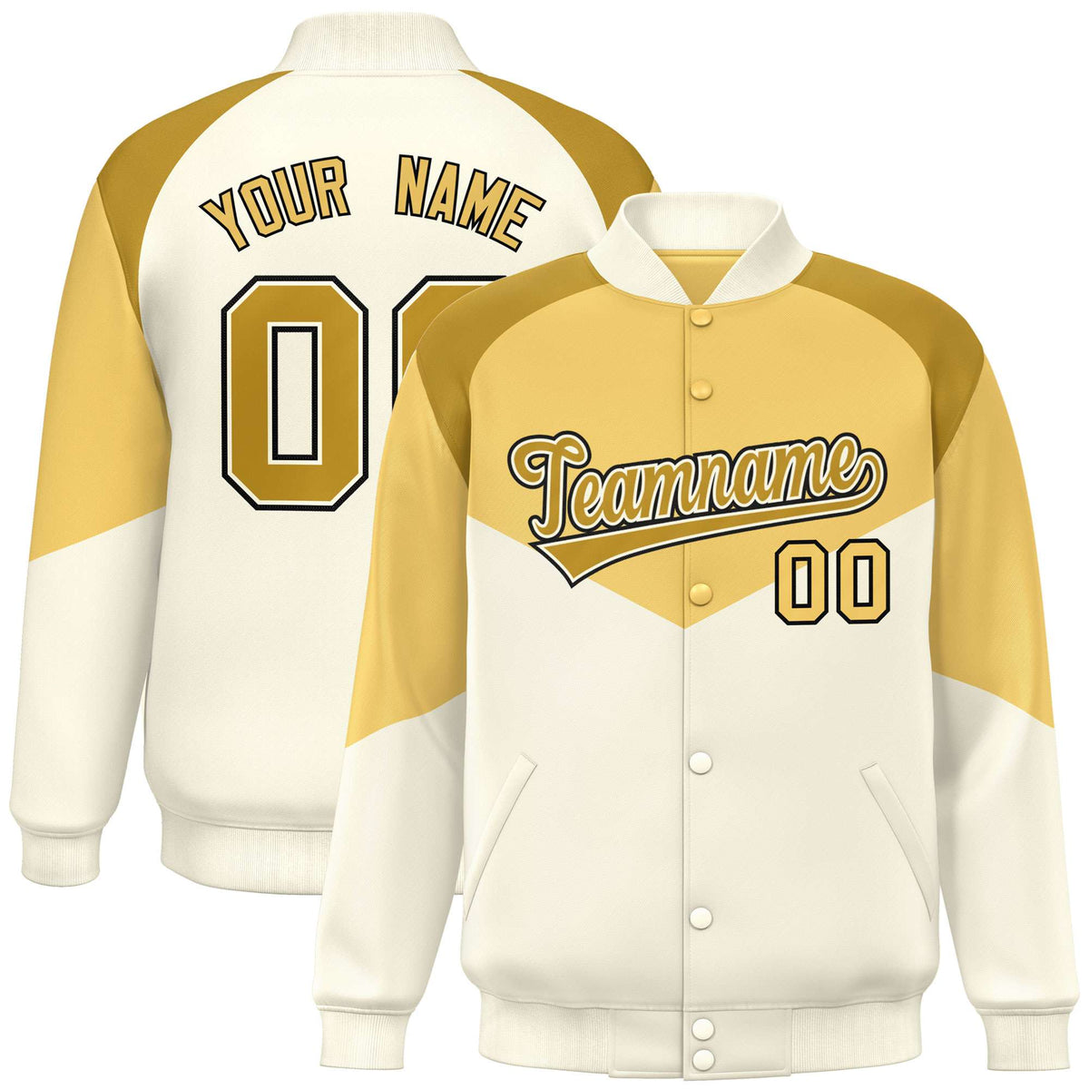 Custom Khaki Cream-Old Gold Varsity Full-Snap Color Block Letterman Jacket