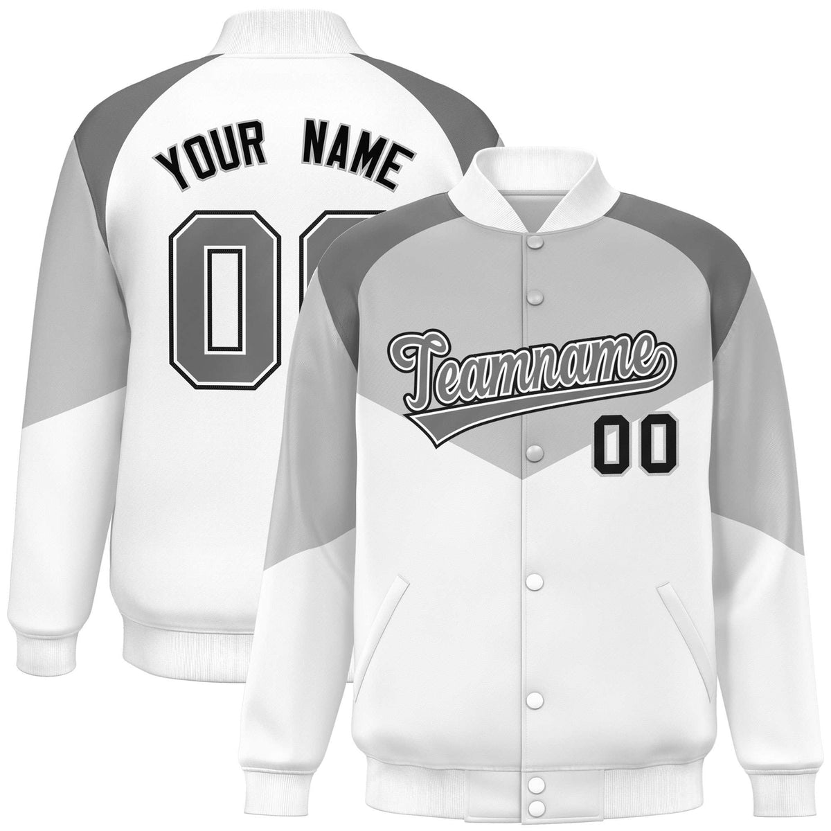 Custom Gray White-Dark Gray Varsity Full-Snap Color Block Letterman Jacket