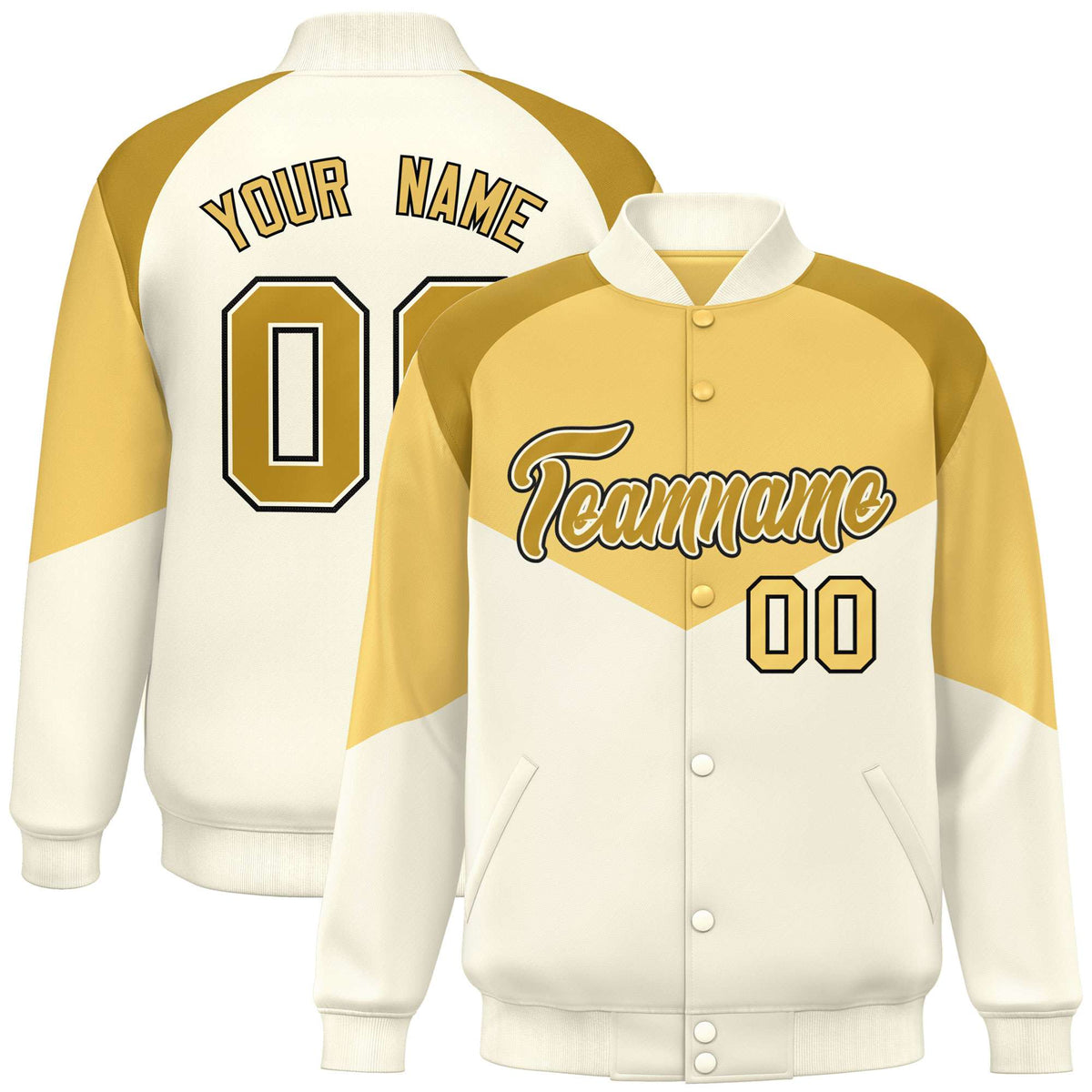 Custom Khaki Cream-Old Gold Varsity Full-Snap Color Block Letterman Jacket