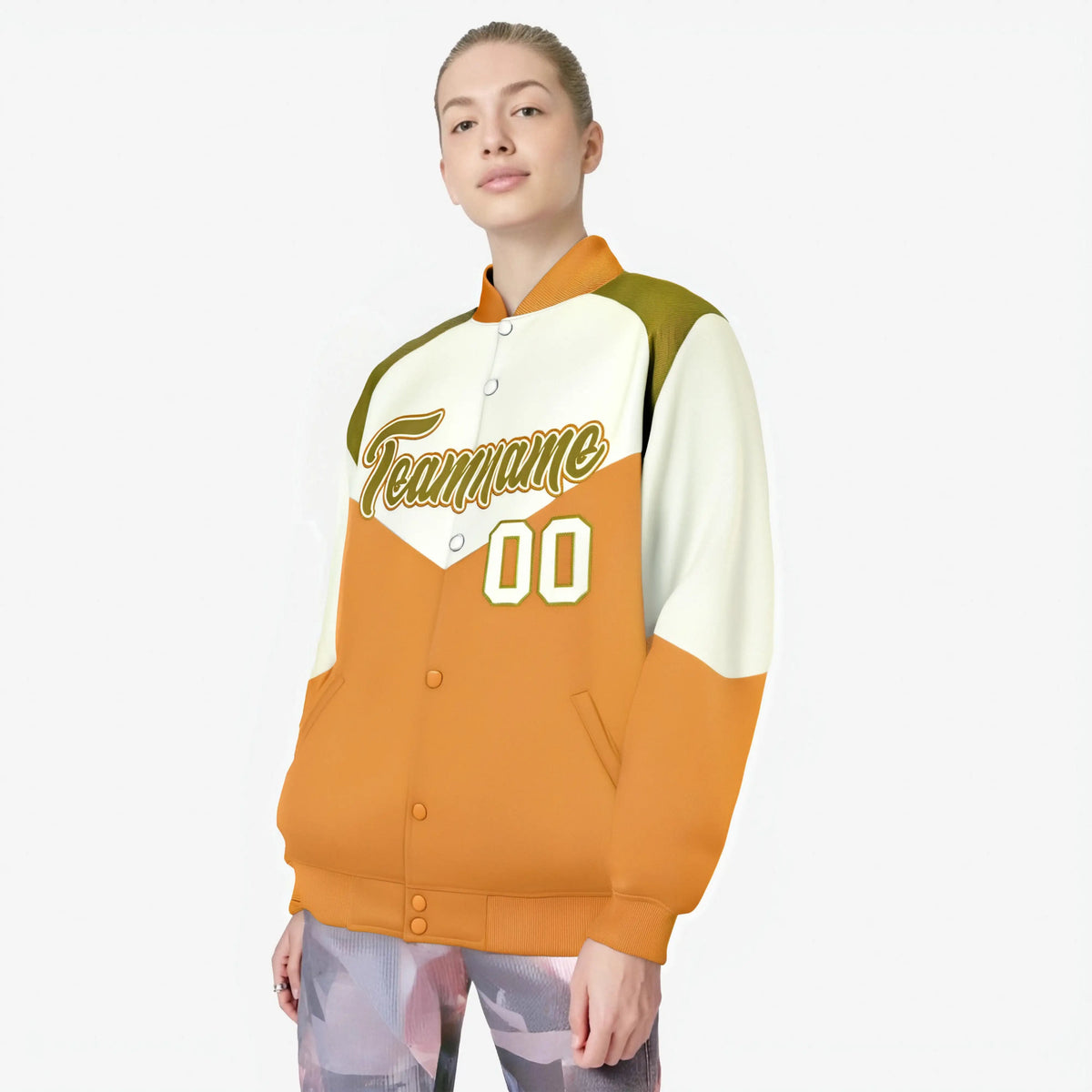 Custom Cream Yellow-Old Gold Varsity Full-Snap Color Block Letterman Jacket