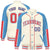 Custom Cream Light Blue-Light Red Varsity Full-Snap Color Block Letterman Jacket