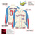 Custom Cream Light Blue-Light Red Varsity Full-Snap Color Block Letterman Jacket