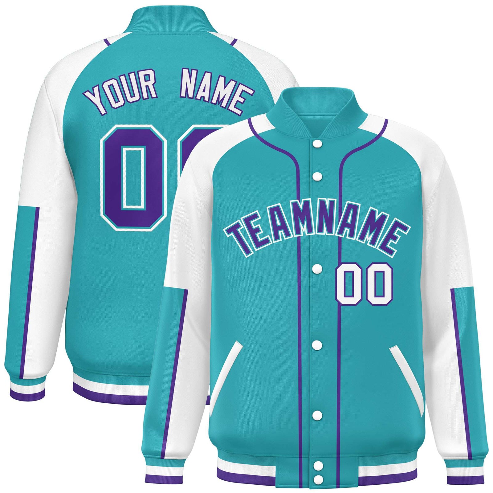 Custom Aqua White-Aqua Varsity Full-Snap Color Block Letterman Jacket