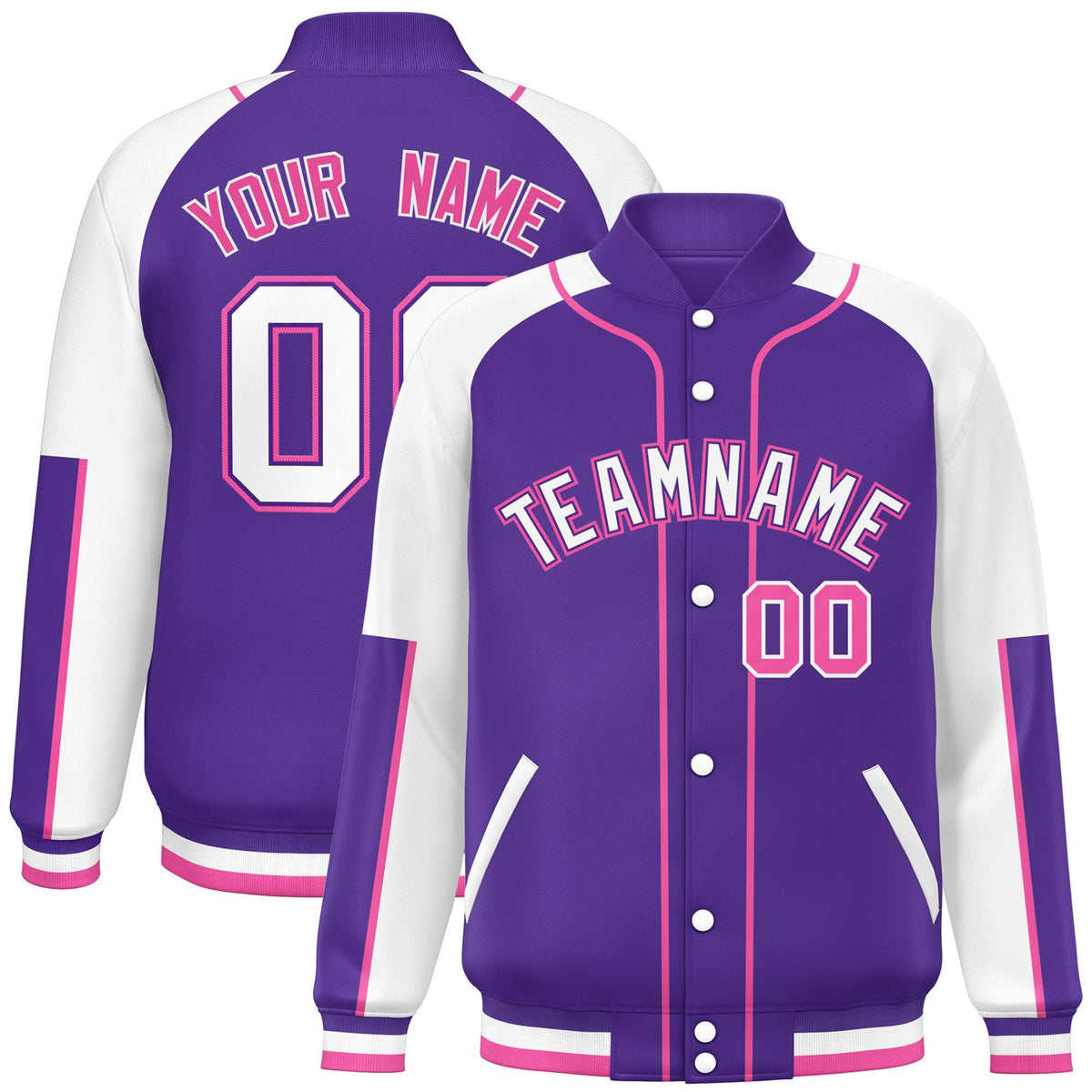 Custom Purple White-Purple Varsity Full-Snap Color Block Letterman Jacket
