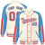 Custom Cream Light Blue-Light Red Varsity Full-Snap Color Block Letterman Jacket